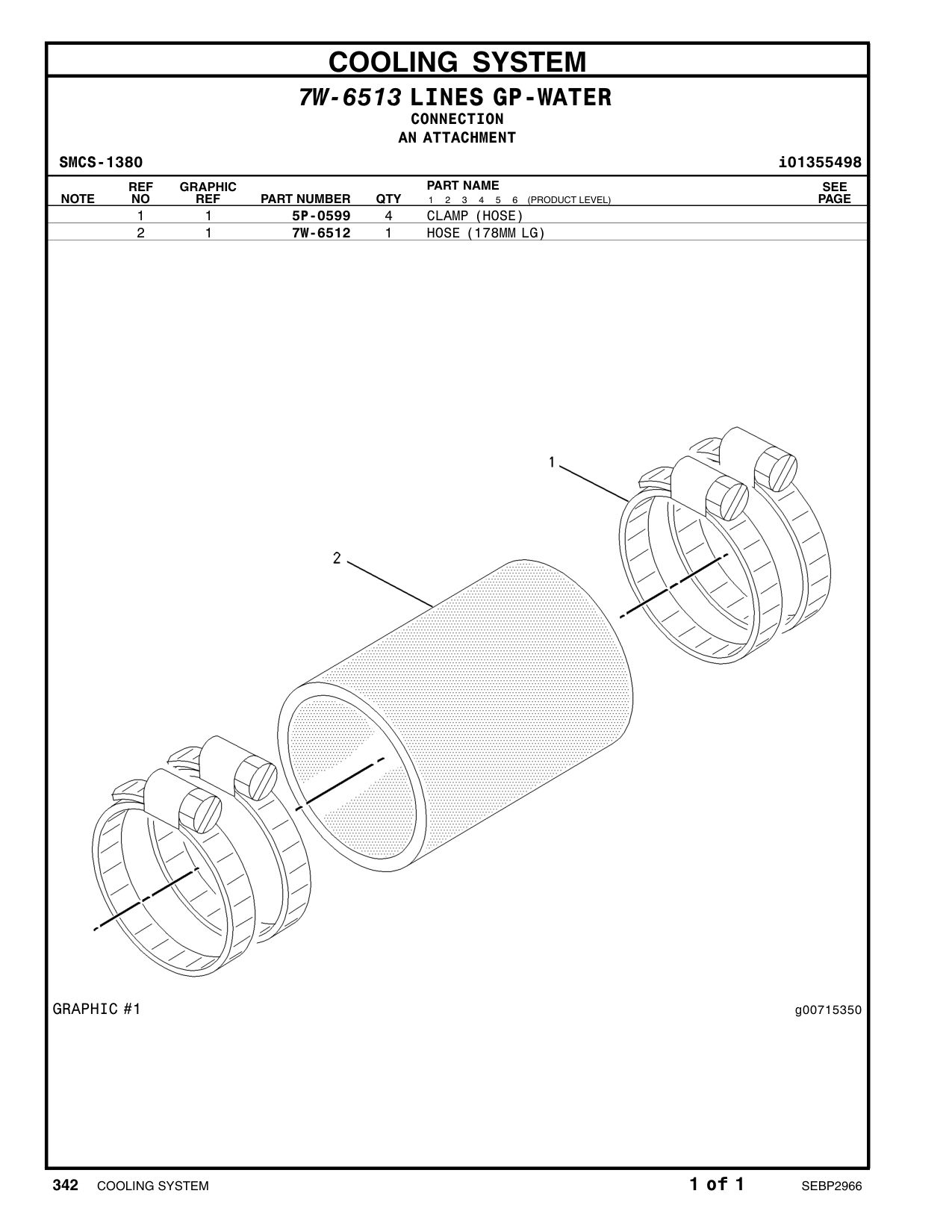 7W-6512 HOSE (178MM LG) CAT parts manual diagram