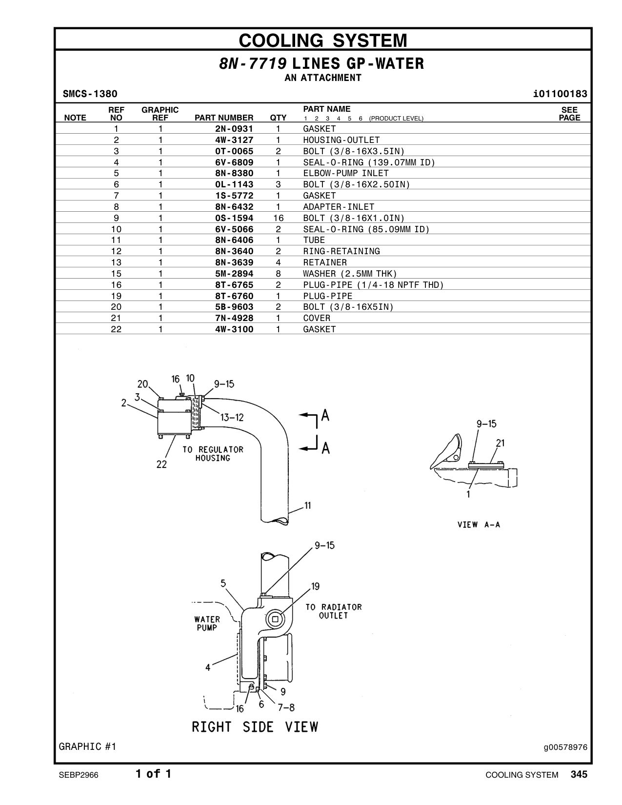 4W-3127 HOUSING-OUTLET CAT parts manual diagram