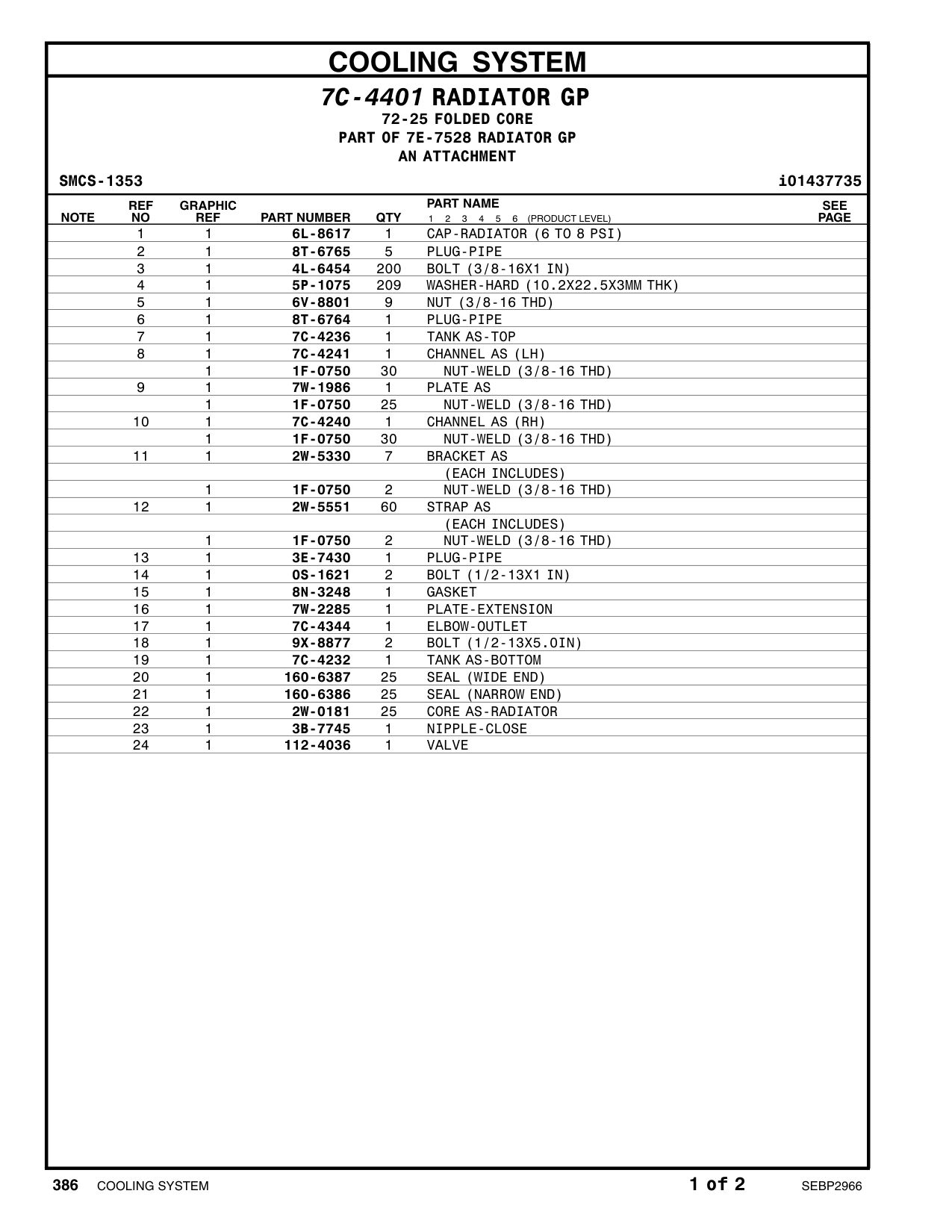 2W-0181 CORE AS-RADIATOR CAT parts manual diagram