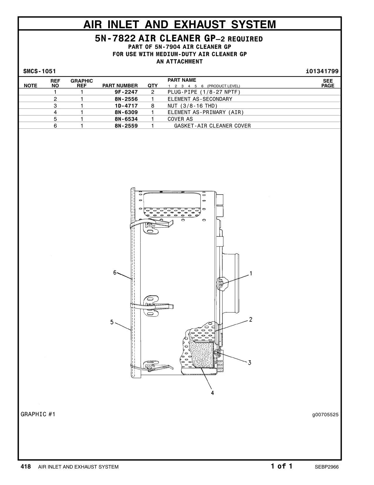 8N-2556 ELEMENT AS-SECONDARY CAT parts manual diagram