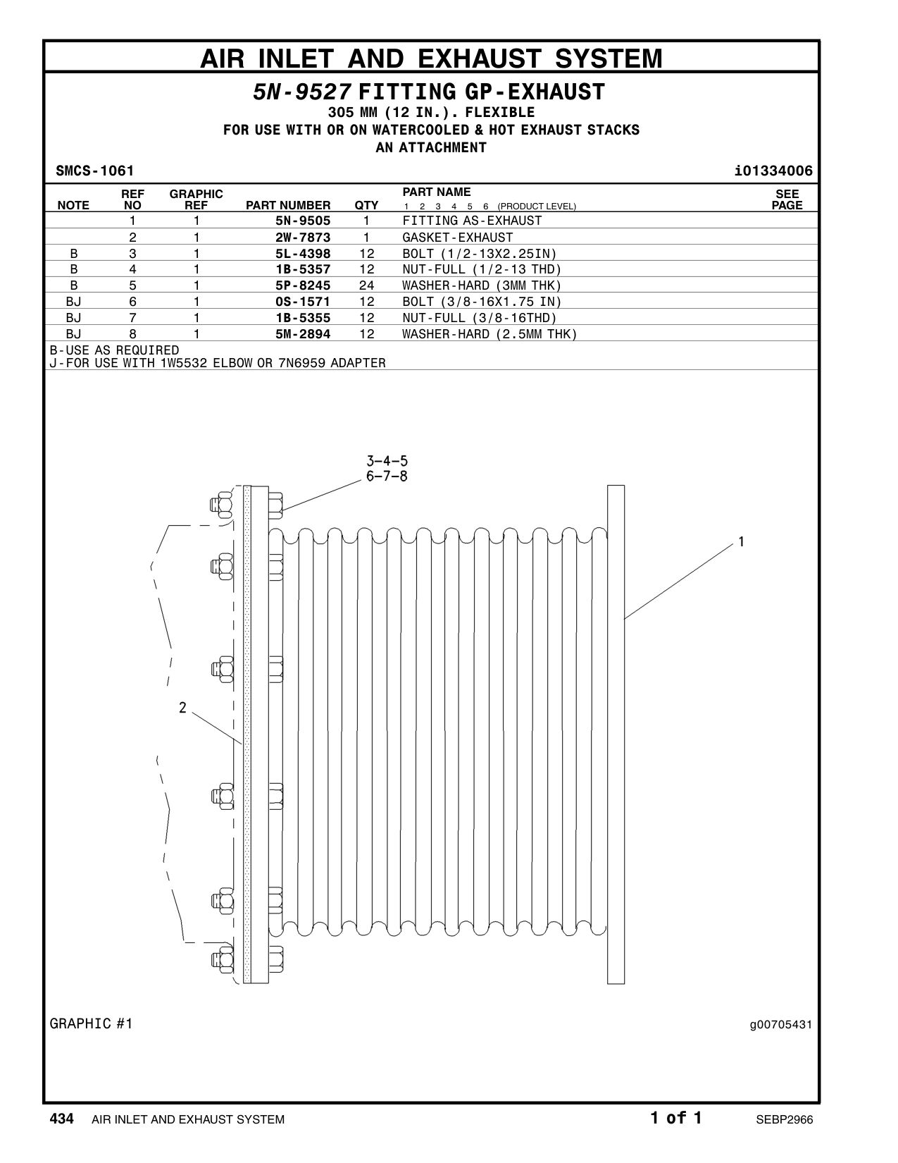 5N-9505 FITTING AS-EXHAUST CAT parts manual diagram