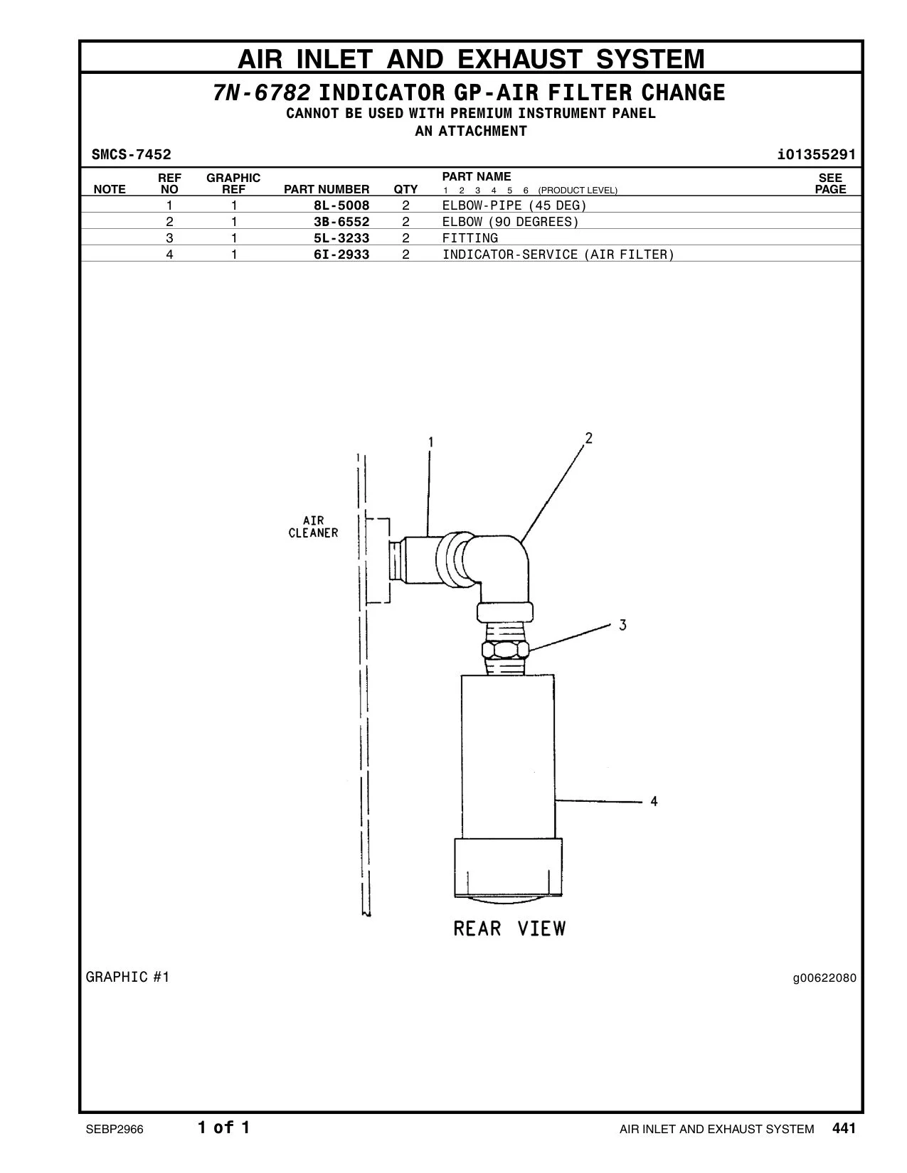 6I-2933 INDICATOR-AIR FILTER SERVICE CAT parts manual diagram