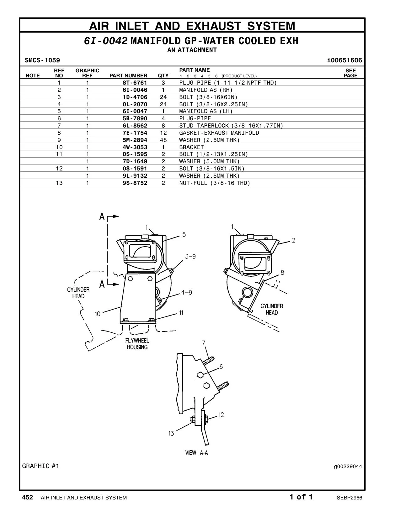6I-0046 MANIFOLD AS (RH) CAT parts manual diagram