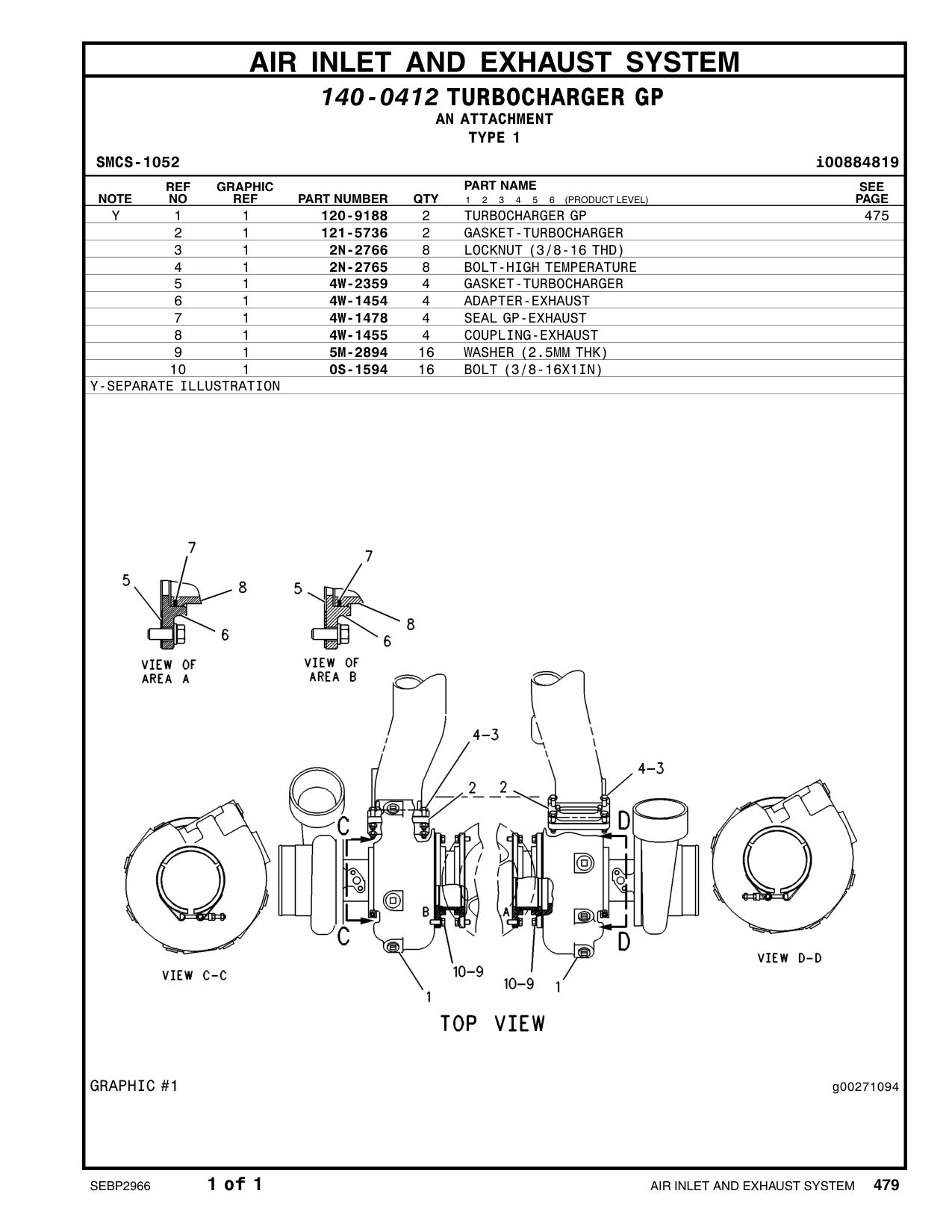 4W-1454 ADAPTER-EXHAUST CAT parts manual diagram
