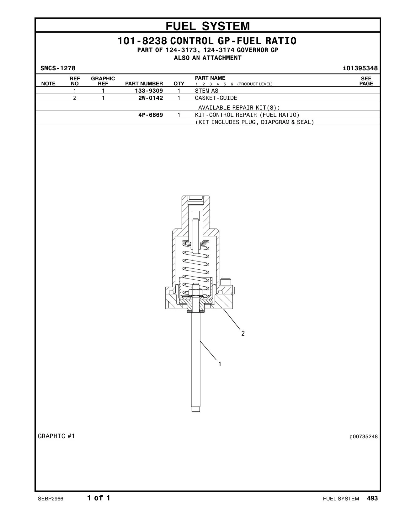 133-9309 STEM AS CAT parts manual diagram
