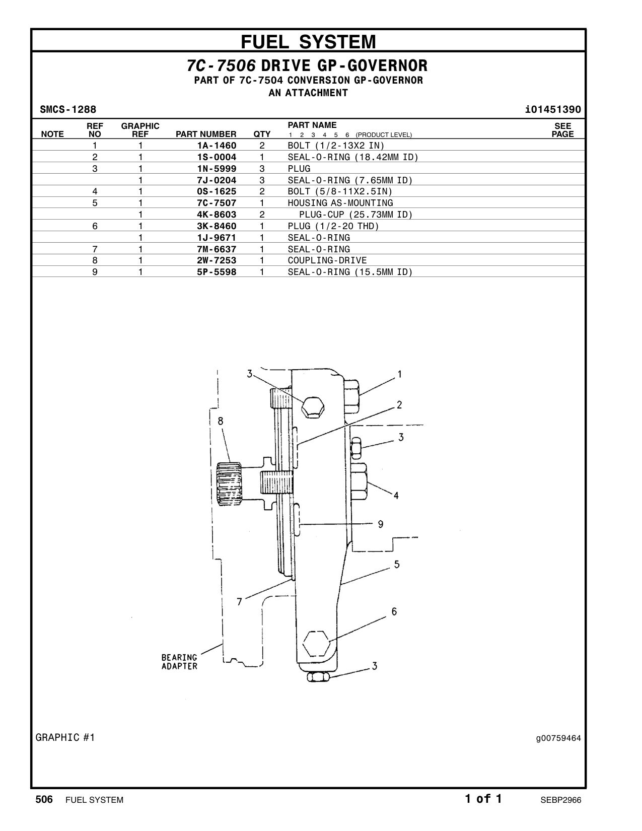 7C-7507 HOUSING AS-MOUNTING CAT parts manual diagram
