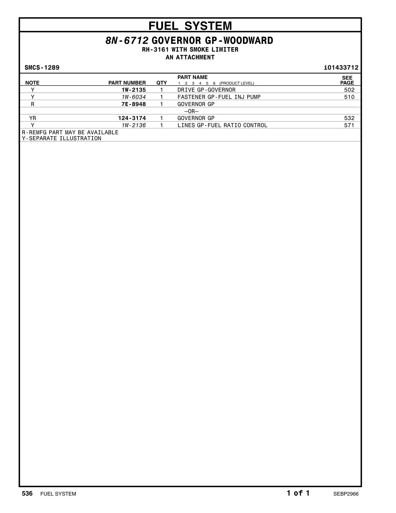 1W-6034 - FASTENER GP-FUEL INJ PUMP