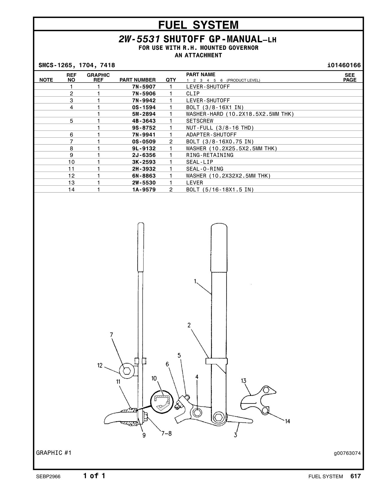 2W-5530 LEVER CAT parts manual diagram