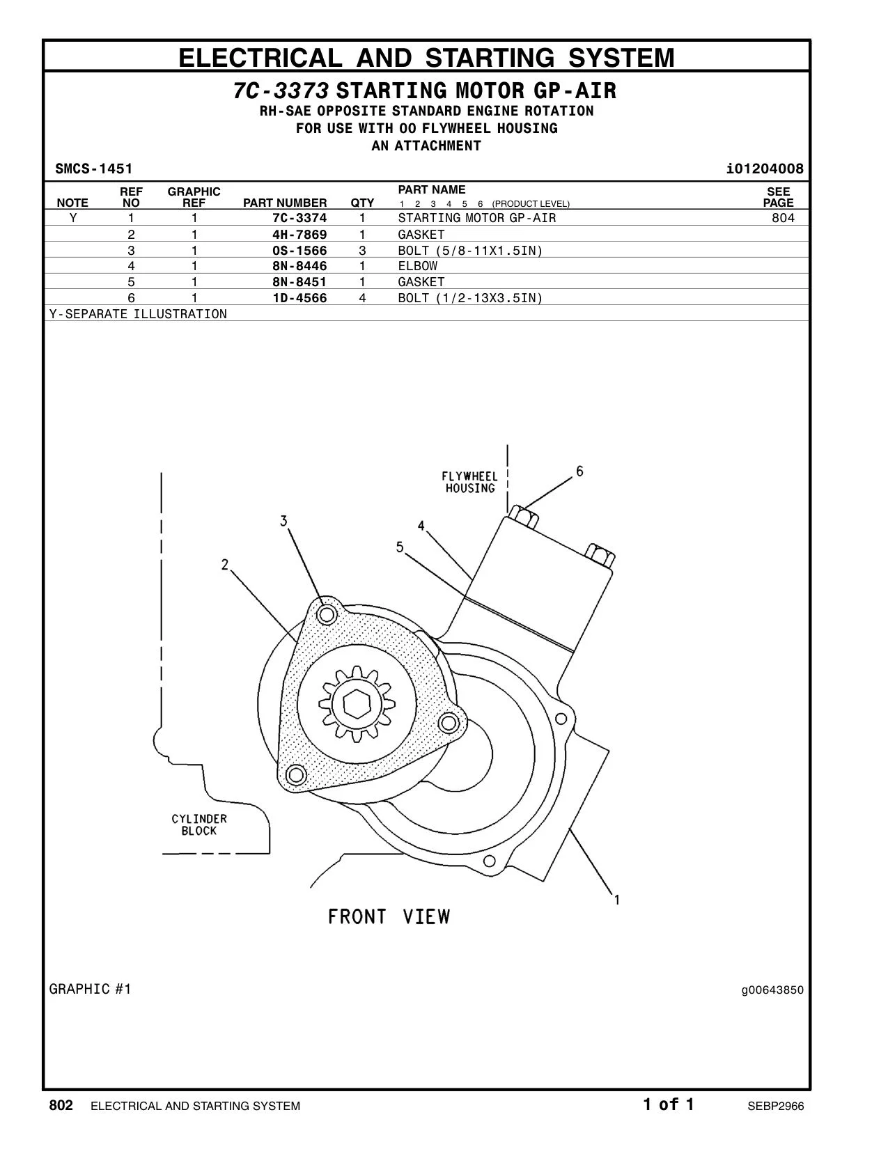 7C-3374 STARTING MOTOR GP-AIR CAT parts manual diagram