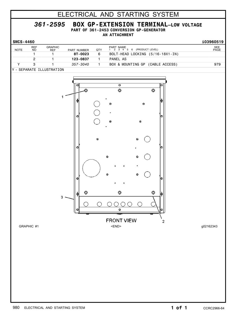 123-0837 PANEL AS CAT parts manual diagram