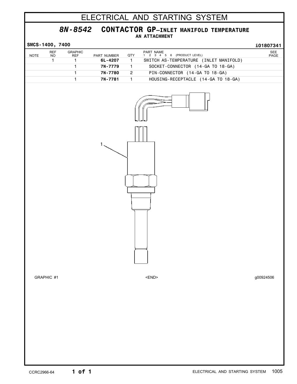 6L-4207 SWITCH AS-TEMPERATURE (INLET MANIFOLD) CAT parts manual diagram