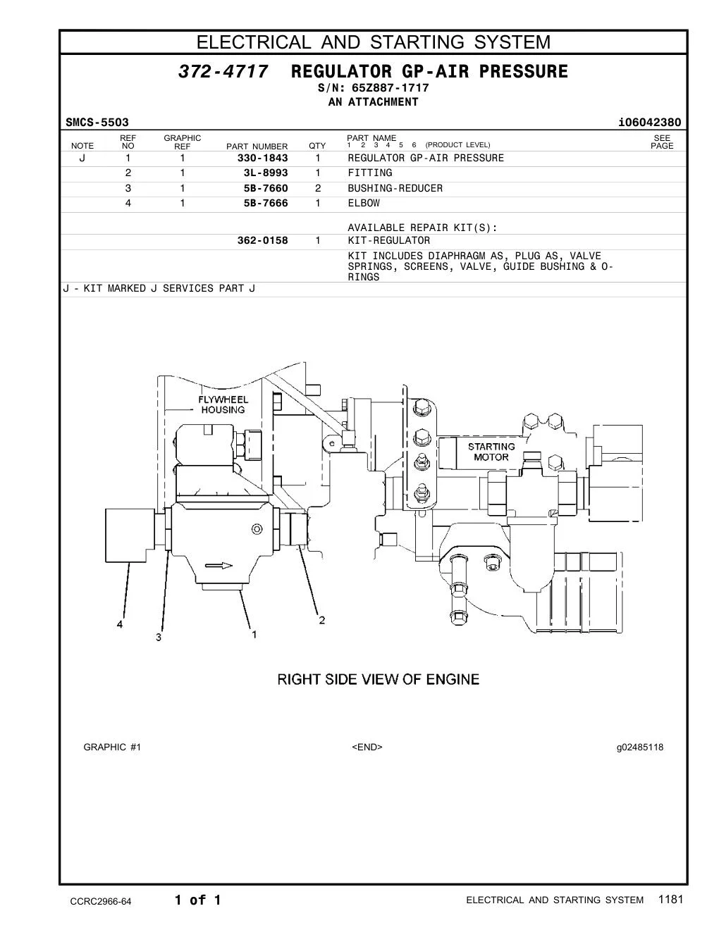 362-0158 - KIT-REGULATOR KIT INCLUDES DIAPHRAGM AS, PLUG AS, VALVE SPRINGS, SCREENS, VALVE, GUIDE BUSHING & O- RINGS