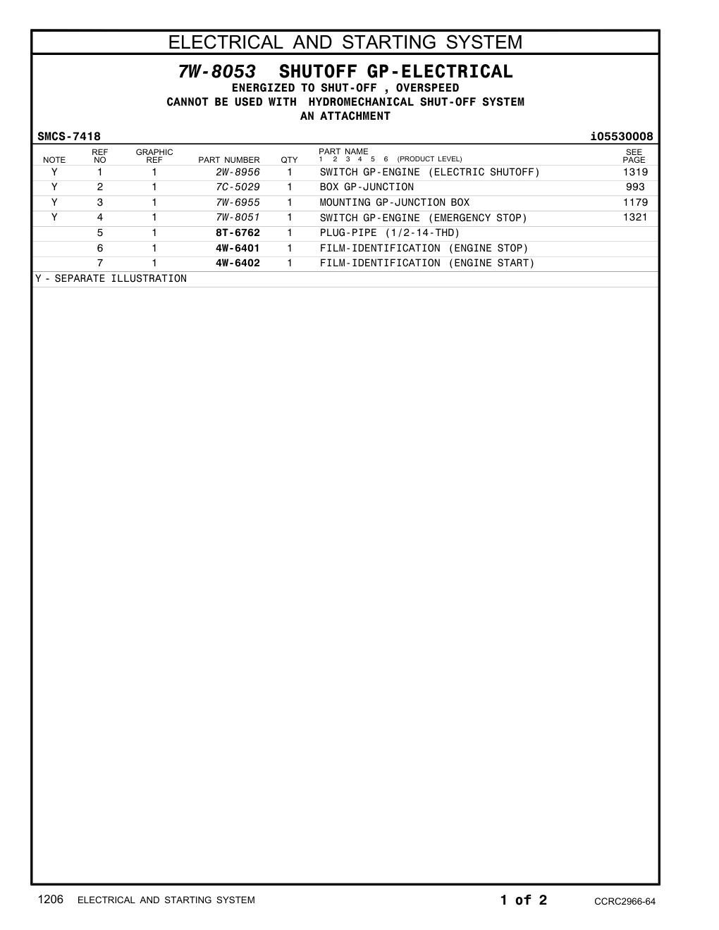 2W-8956 - SWITCH GP-ENGINE (ELECTRIC SHUTOFF)