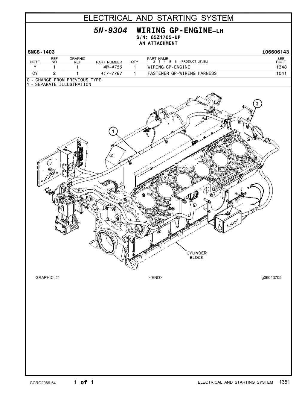 4W-4750 WIRING GP-ENGINE · S/N 65Z1705-UP CAT parts manual diagram