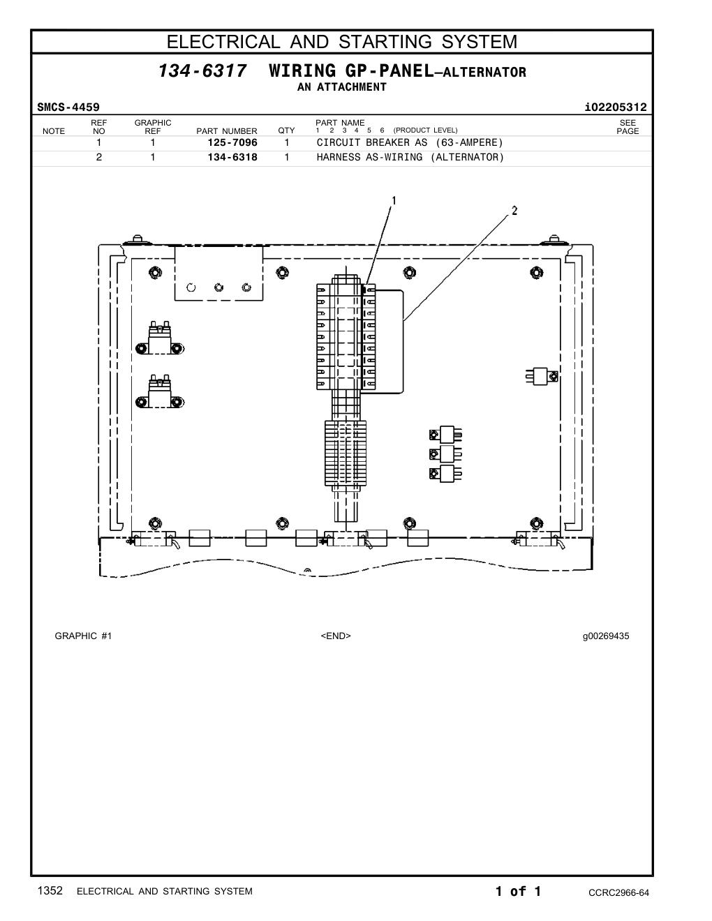 134-6318 HARNESS AS-WIRING (ALTERNATOR) CAT parts manual diagram