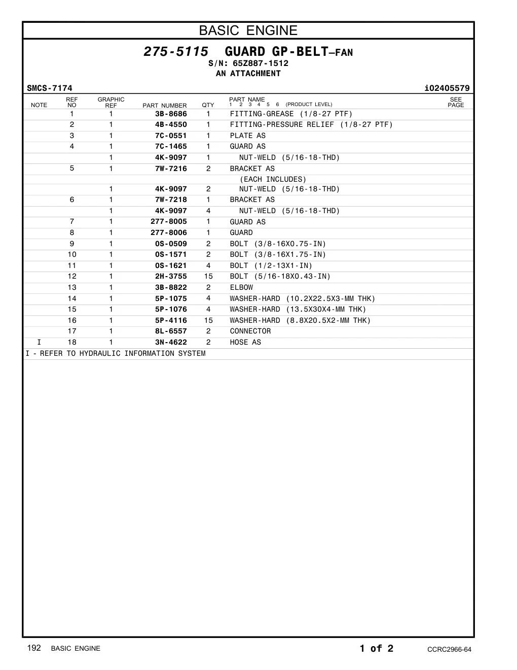 277-8005 GUARD AS · S/N 65Z887-1512 CAT parts manual diagram