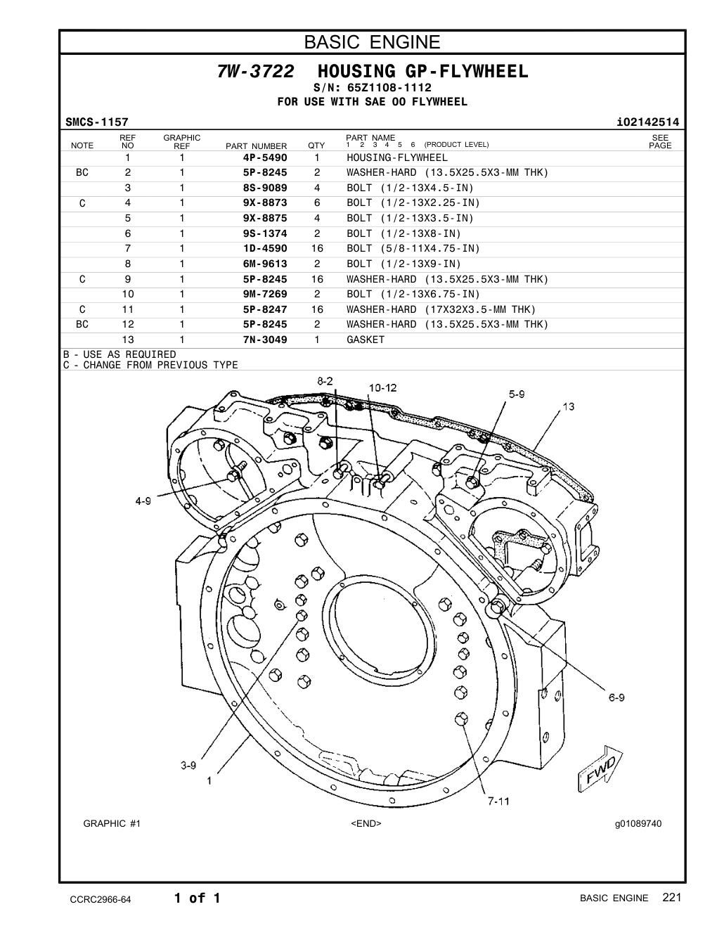4P-5490 HOUSING-FLYWHEEL · S/N 65Z1108-1112 CAT parts manual diagram