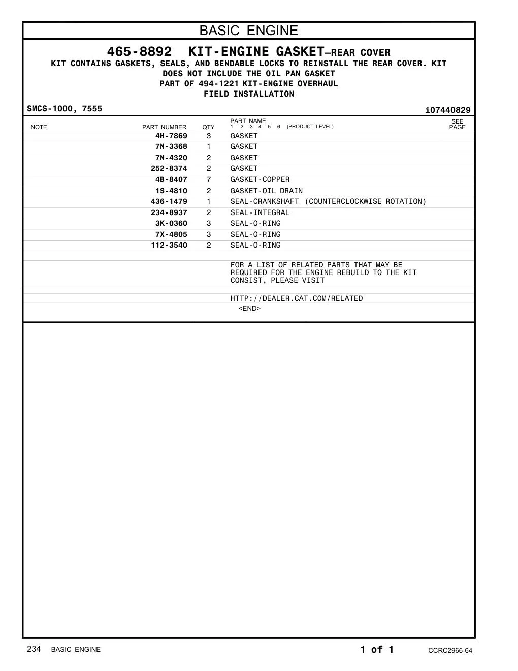 436-1479 - SEAL-CRANKSHAFT (COUNTERCLOCKWISE ROTATION)