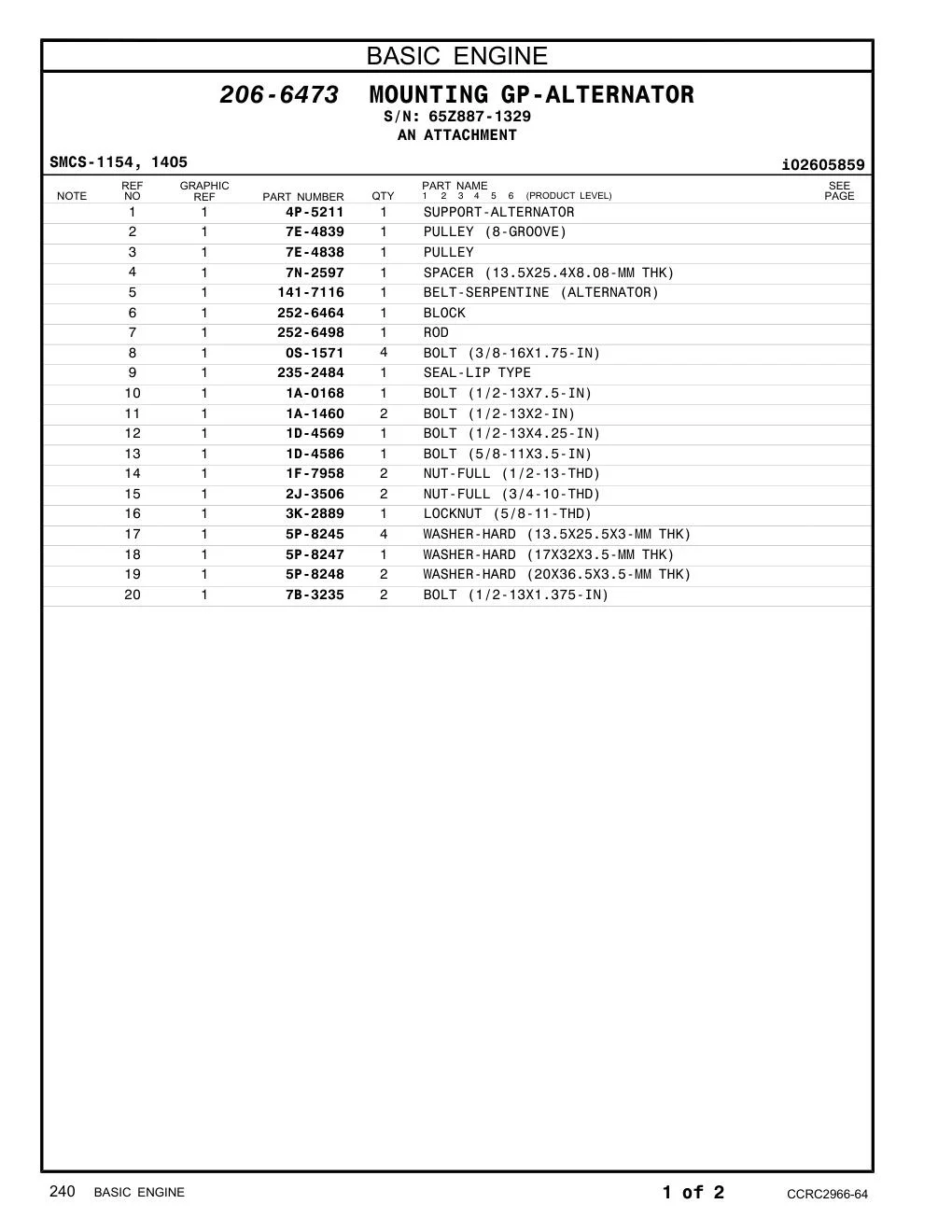 252-6464 BLOCK · S/N 65Z887-1329 CAT parts manual diagram