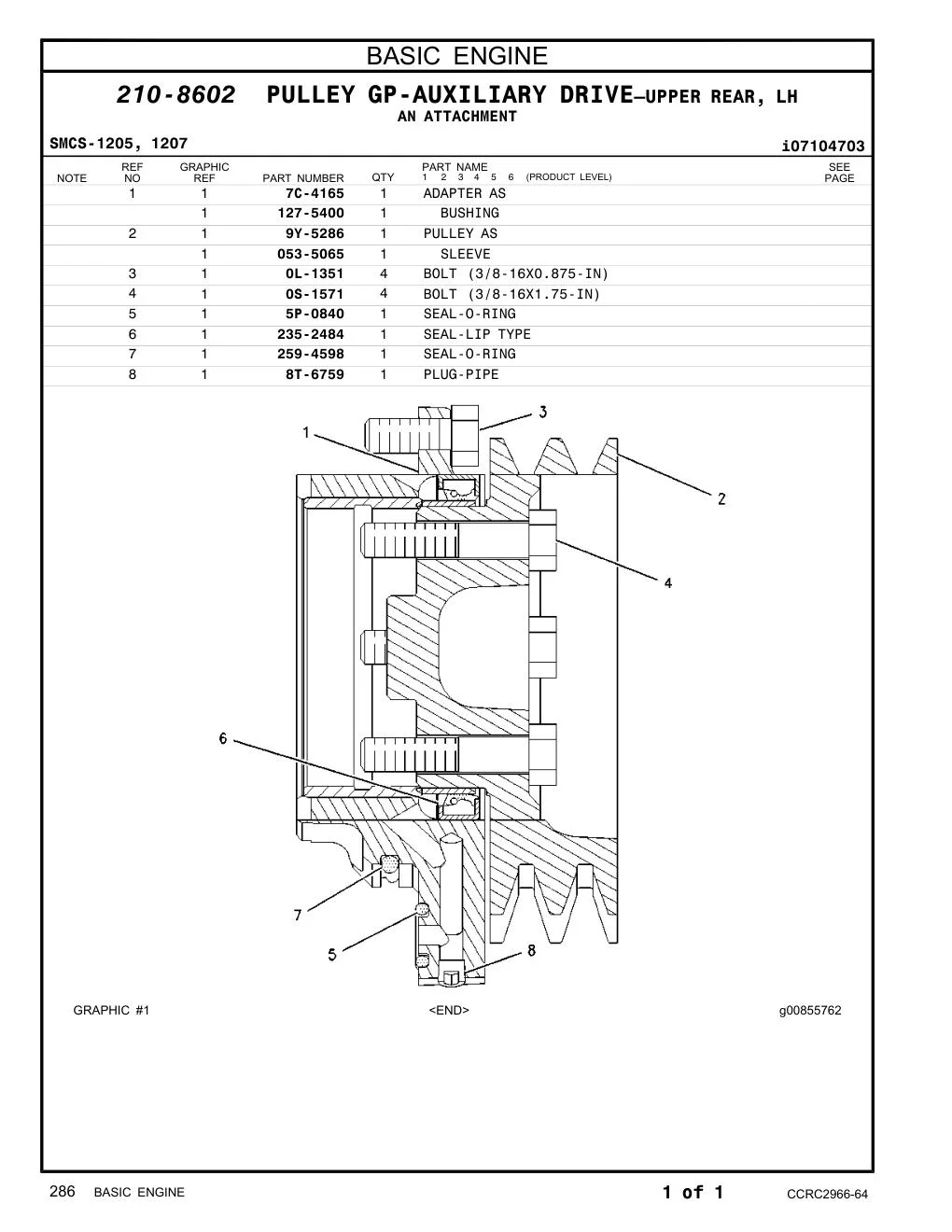 9Y-5286 PULLEY AS CAT parts manual diagram