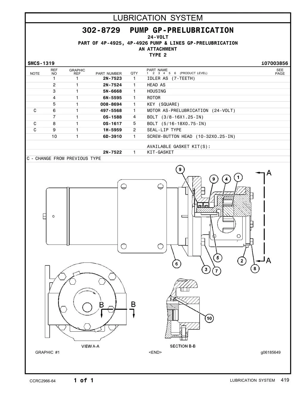 497-5568 - MOTOR AS-PRELUBRICATION (24-VOLT)