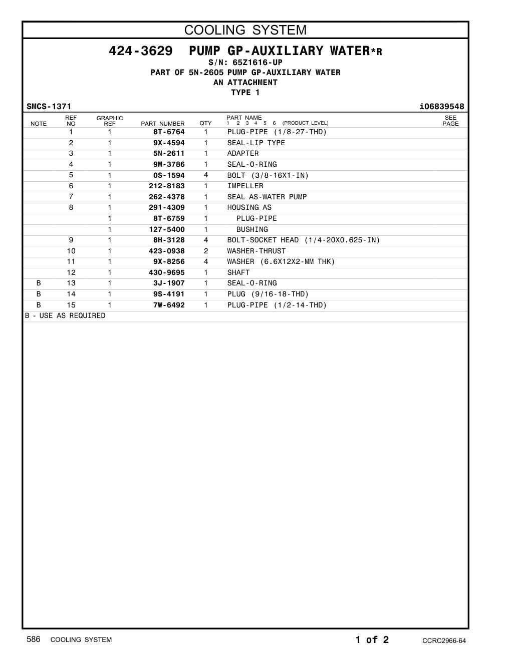 423-0938 WASHER-THRUST · S/N 65Z1616-UP CAT parts manual diagram