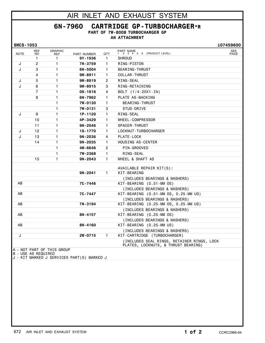 7N-3194 - KIT-BEARING (0.25-MM OS, 0.25-MM US) (INCLUDES BEARINGS & WASHERS)
