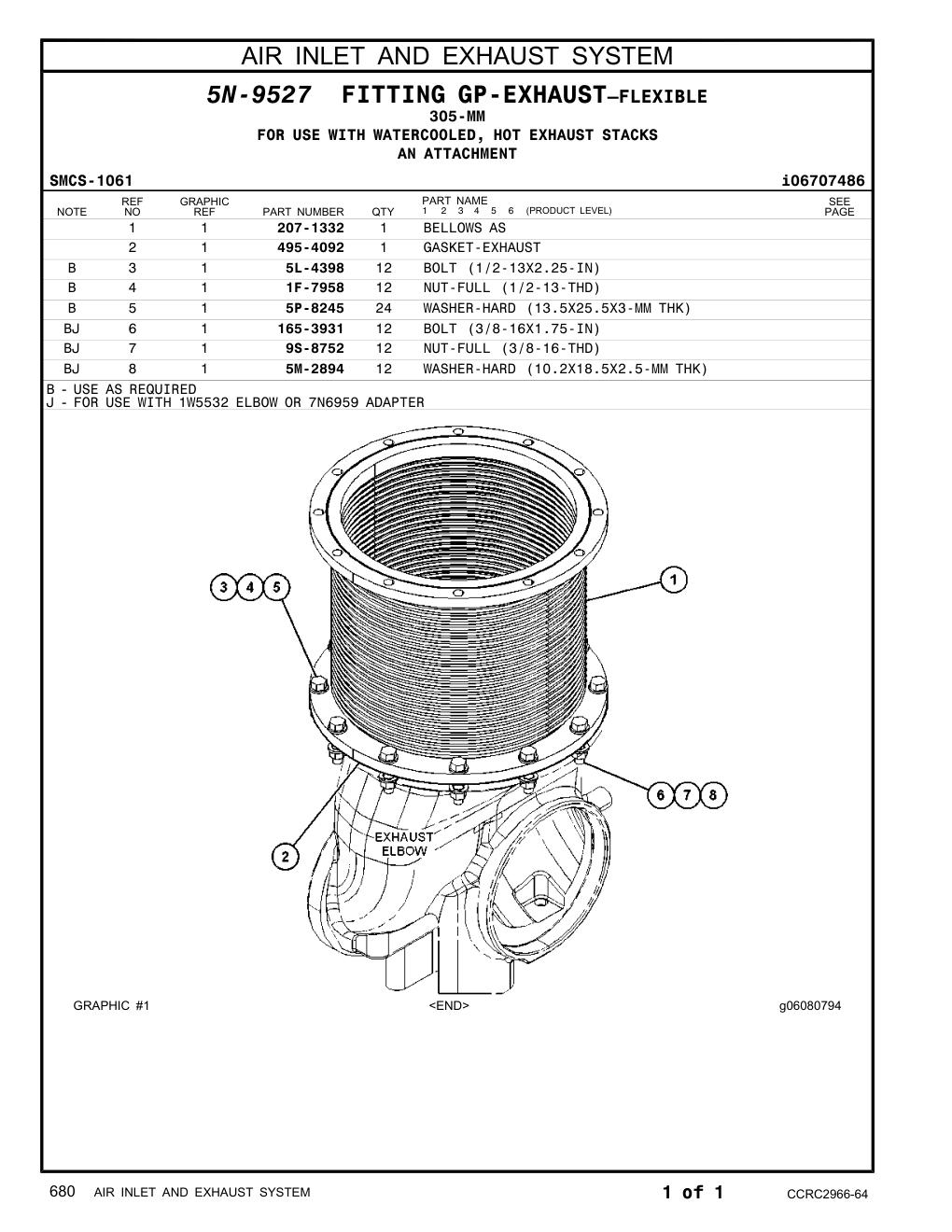 495-4092 GASKET-EXHAUST CAT parts manual diagram