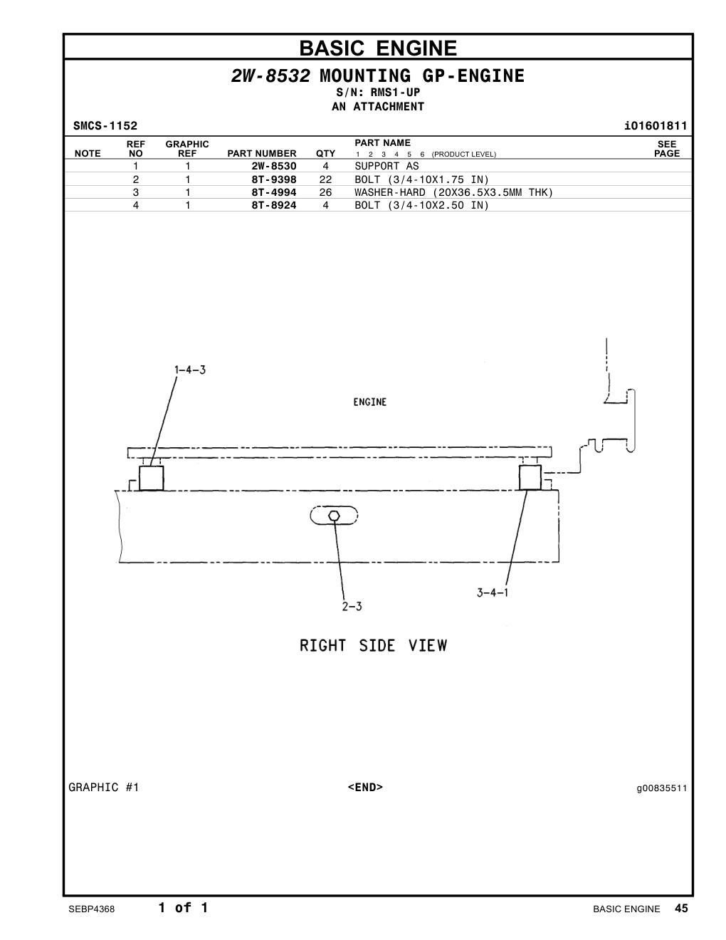 2W-8530 SUPPORT AS · S/N RMS1-UP CAT parts manual diagram
