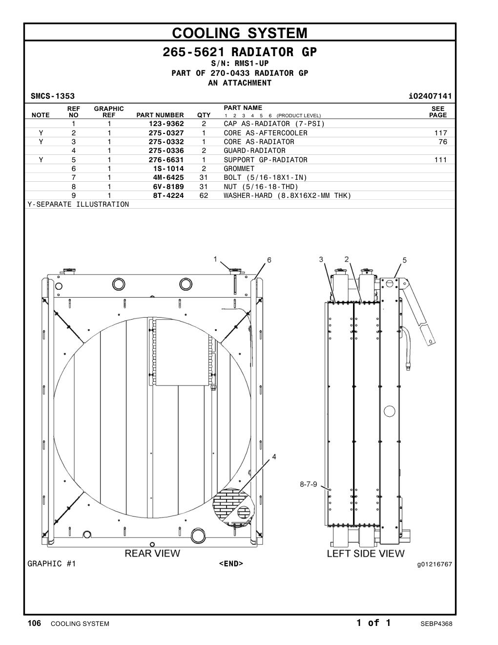 123-9362 CAP AS-RADIATOR (7-PSI) · S/N RMS1-UP CAT parts manual diagram