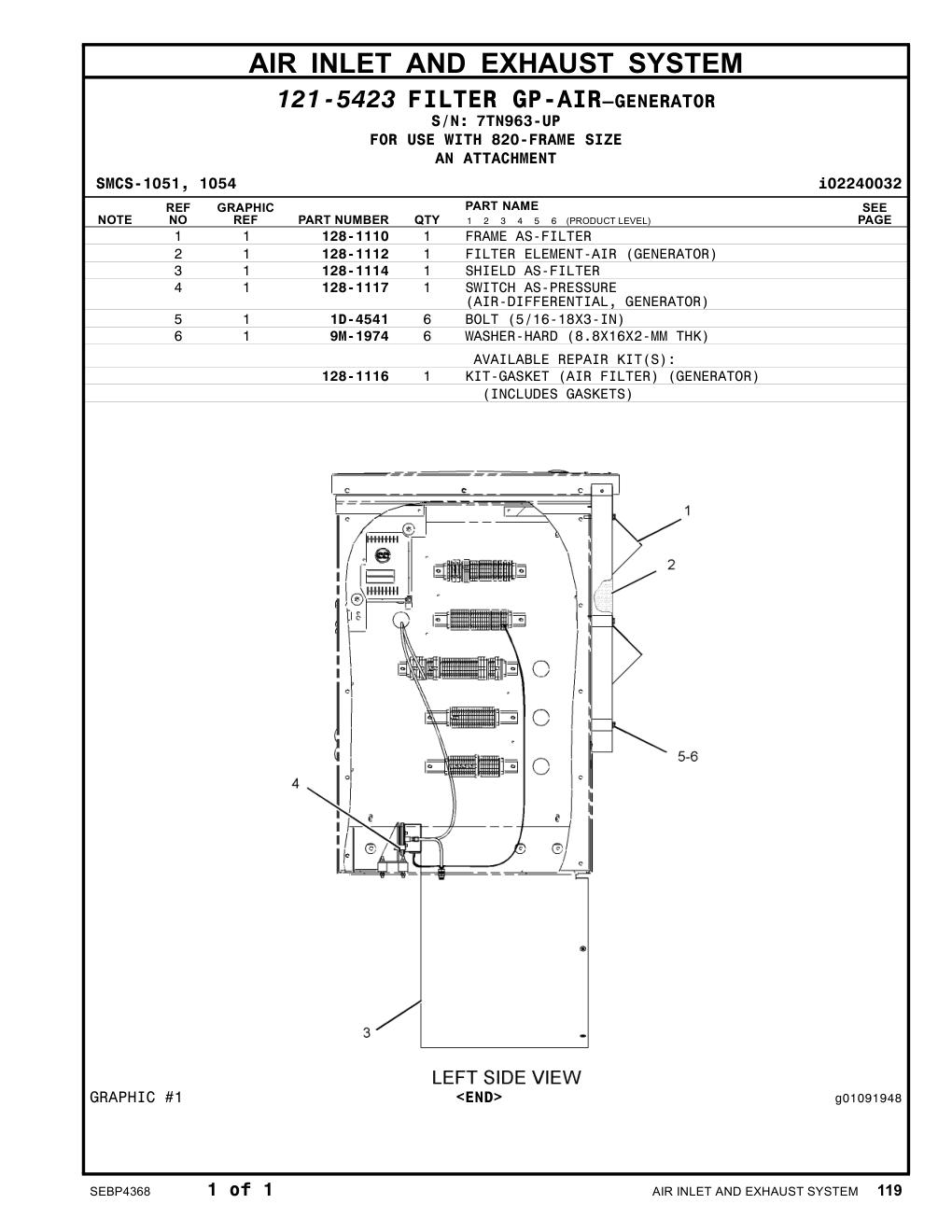 128-1114 SHIELD AS-FILTER · S/N 7TN963-UP CAT parts manual diagram