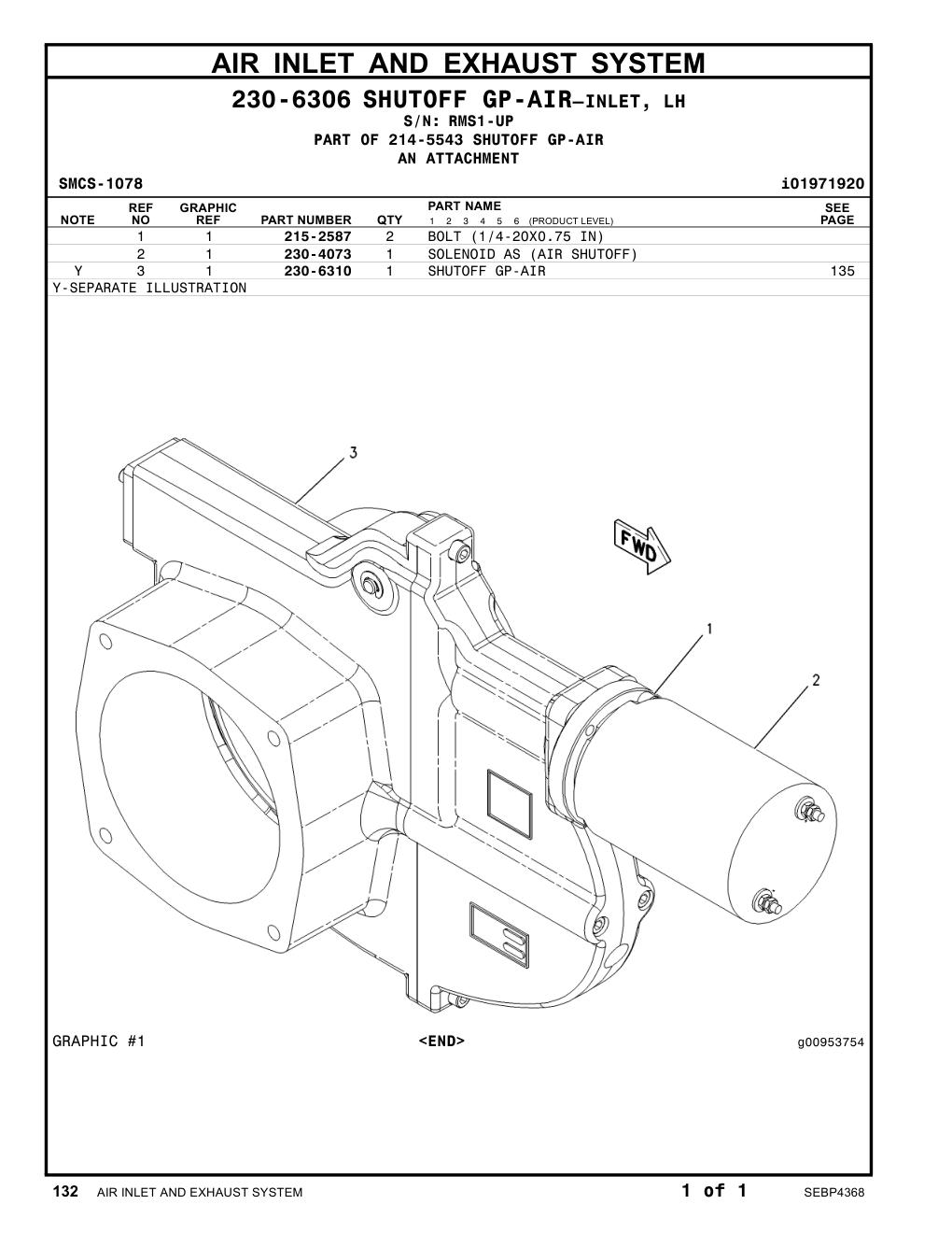 230-6310 SHUTOFF GP-AIR · S/N RMS1-UP CAT parts manual diagram