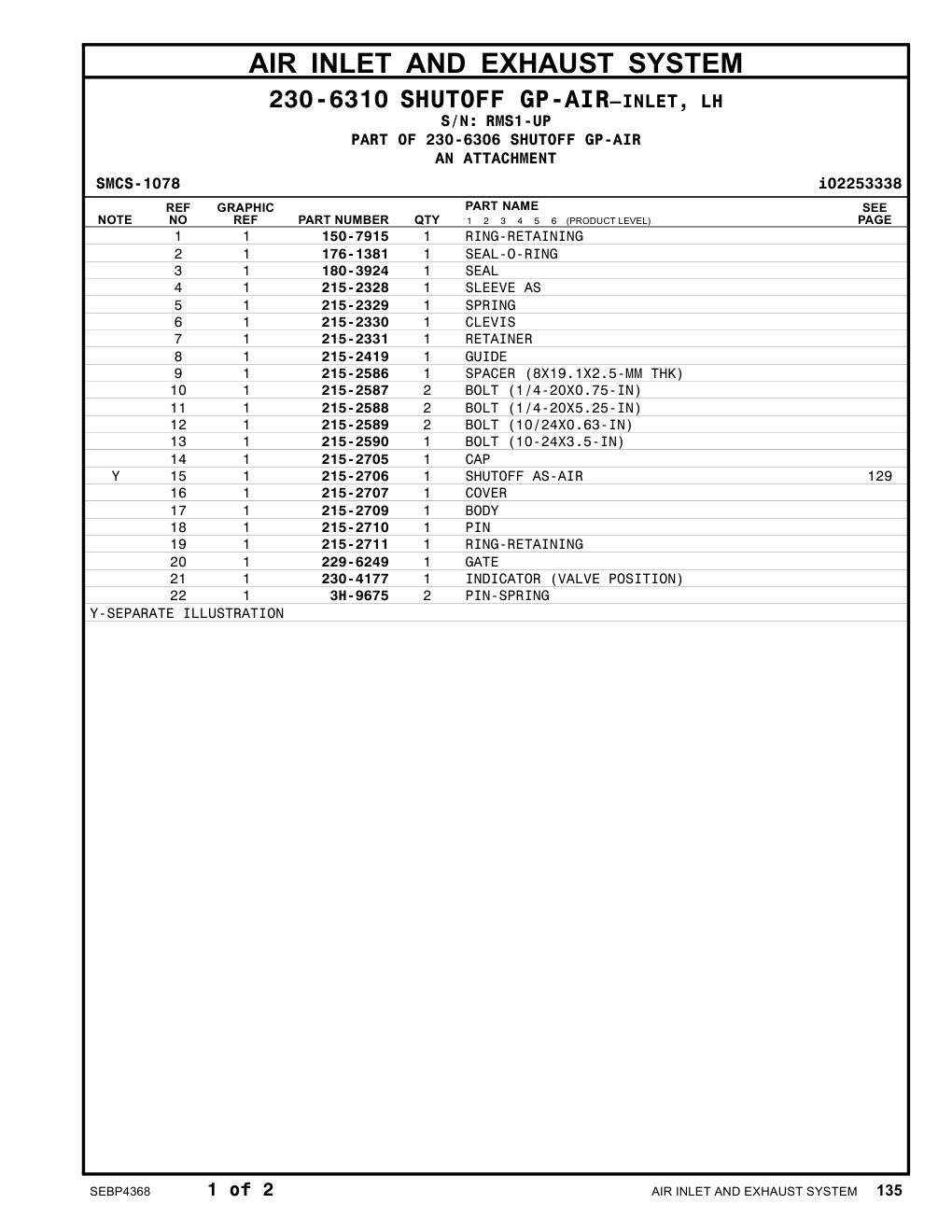229-6249 GATE · S/N RMS1-UP CAT parts manual diagram