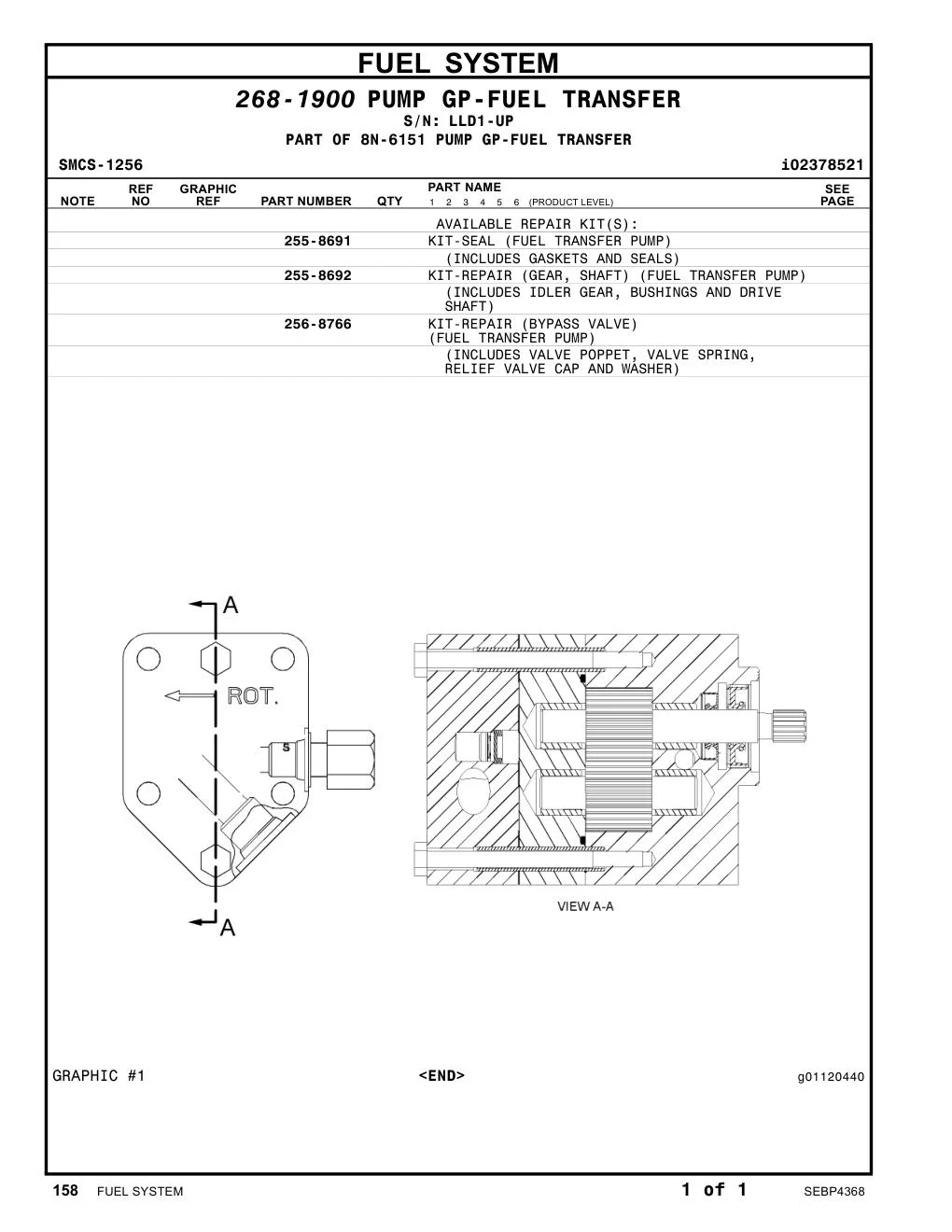 256-8766 - KIT-REPAIR (BYPASS VALVE) (FUEL TRANSFER PUMP) (INCLUDES VALVE POPPET, VALVE SPRING, RELIEF VALVE CAP AND WASHER)