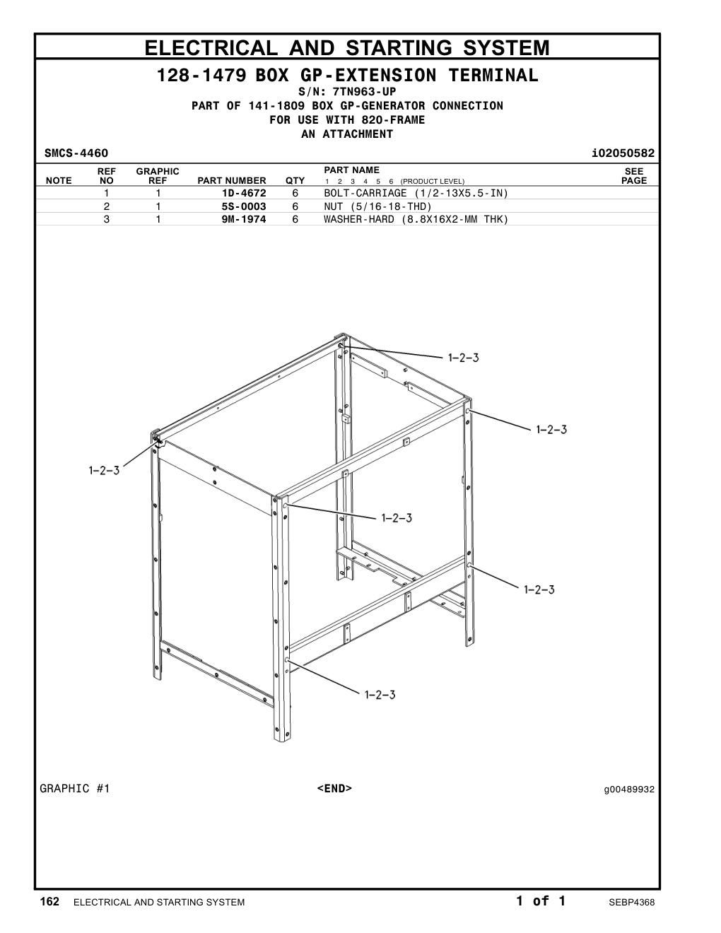 1D-4672 BOLT-CARRIAGE (1/2-13X5.5-IN) · S/N 7TN963-UP CAT parts manual diagram