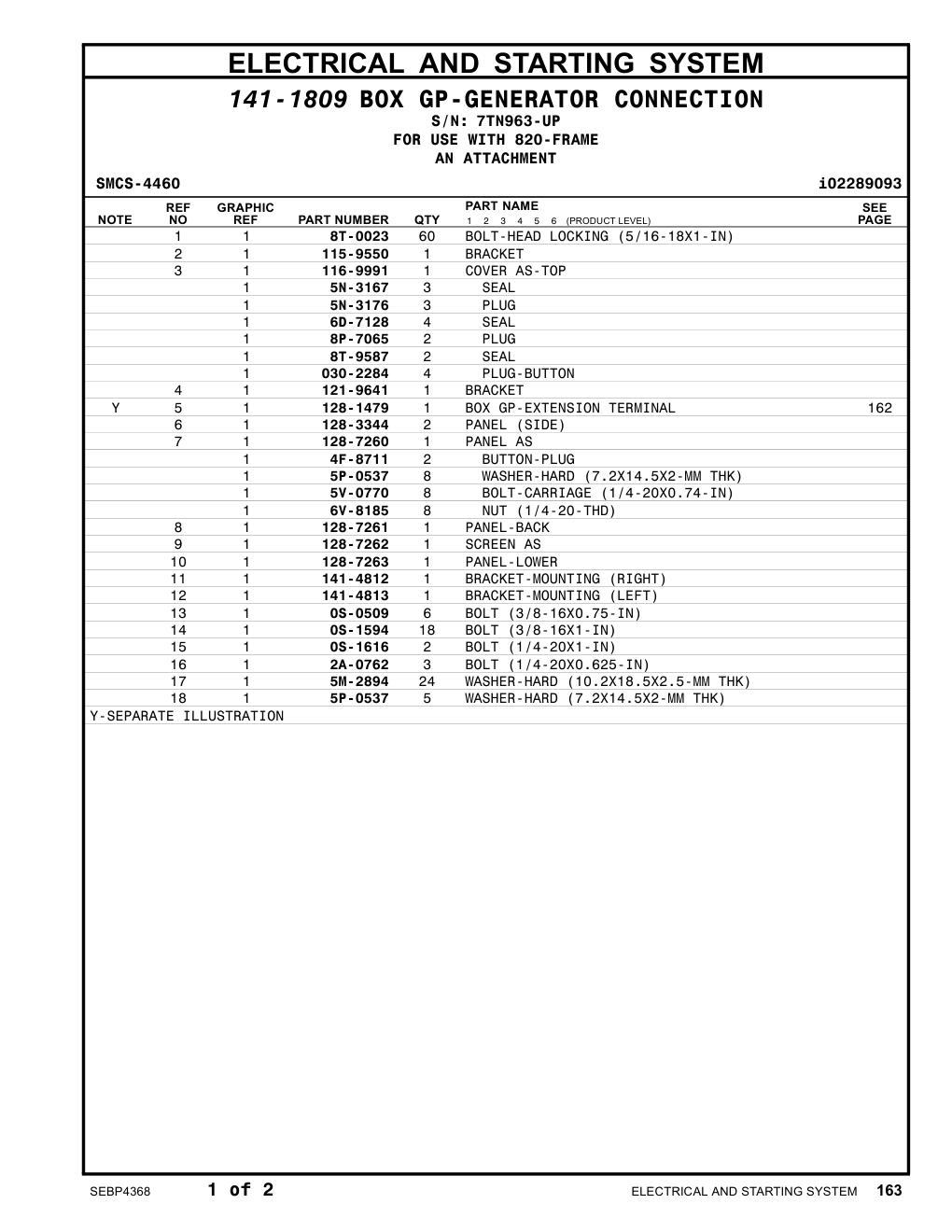 128-7263 PANEL-LOWER · S/N 7TN963-UP CAT parts manual diagram