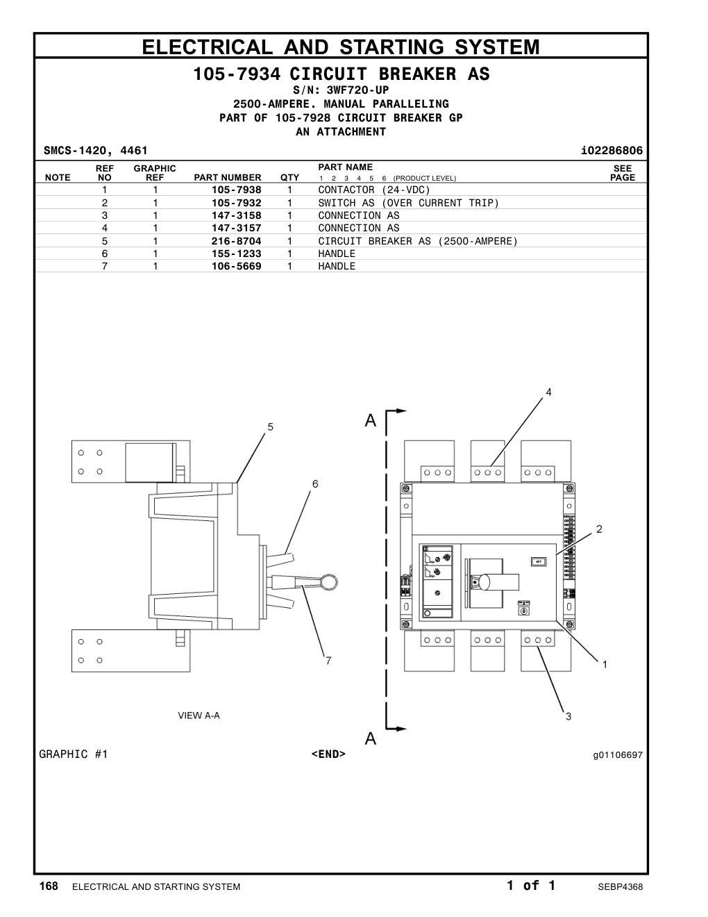216-8704 CIRCUIT BREAKER AS (2500-AMPERE) · S/N 3WF720-UP CAT parts manual diagram