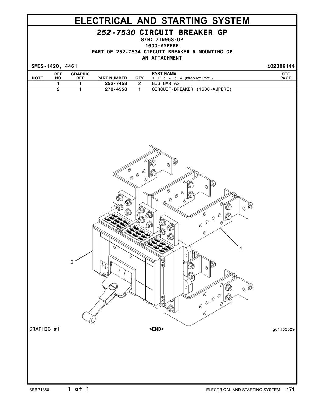 252-7458 BUS BAR AS · S/N 7TN963-UP CAT parts manual diagram