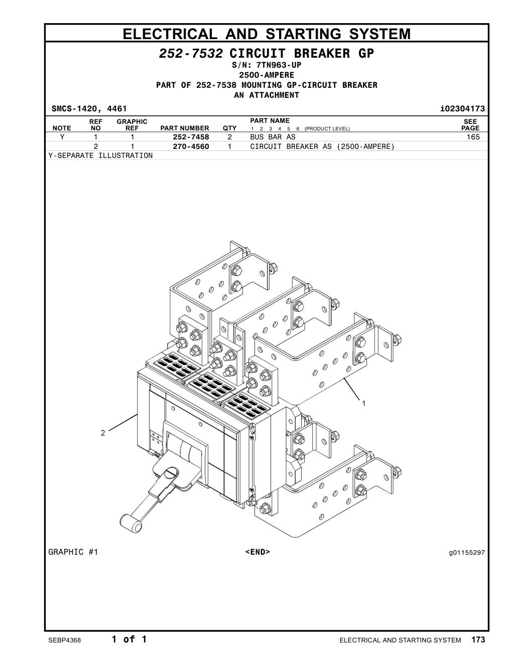 270-4560 CIRCUIT BREAKER AS (2500-AMPERE) · S/N 7TN963-UP CAT parts manual diagram