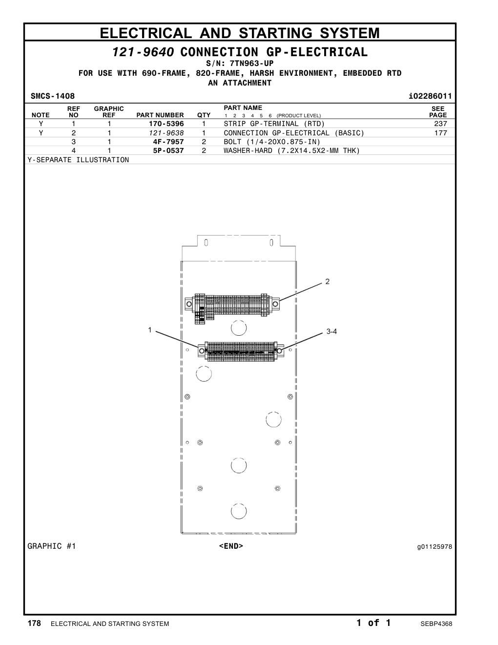 121-9638 CONNECTION GP-ELECTRICAL (BASIC) · S/N 7TN963-UP CAT parts manual diagram