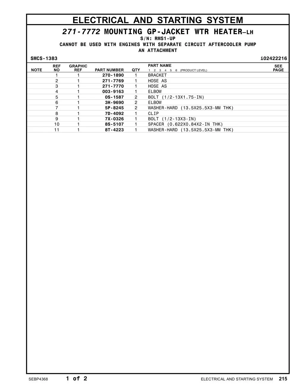 270-1890 BRACKET · S/N RMS1-UP CAT parts manual diagram