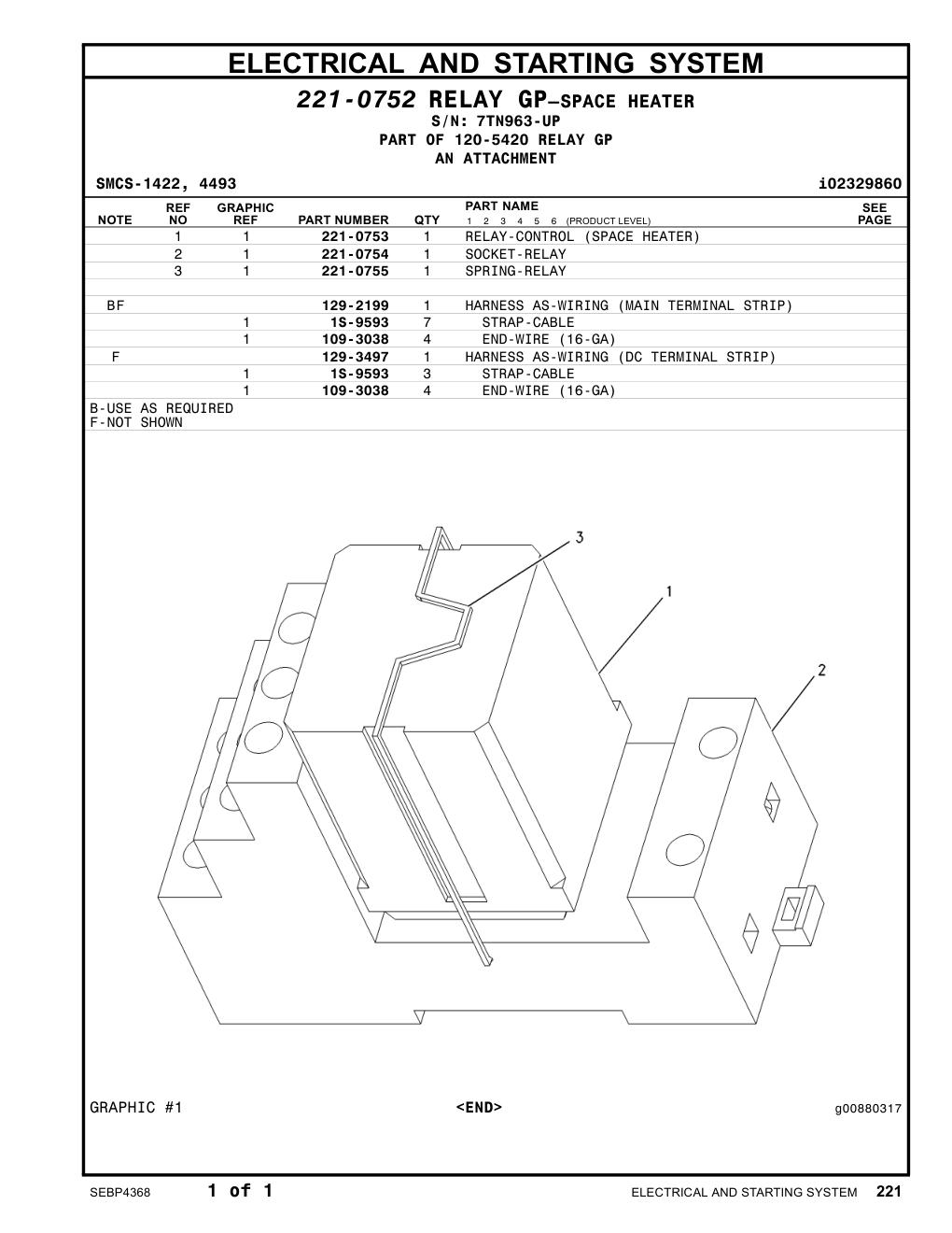 221-0755 SPRING-RELAY · S/N 7TN963-UP CAT parts manual diagram