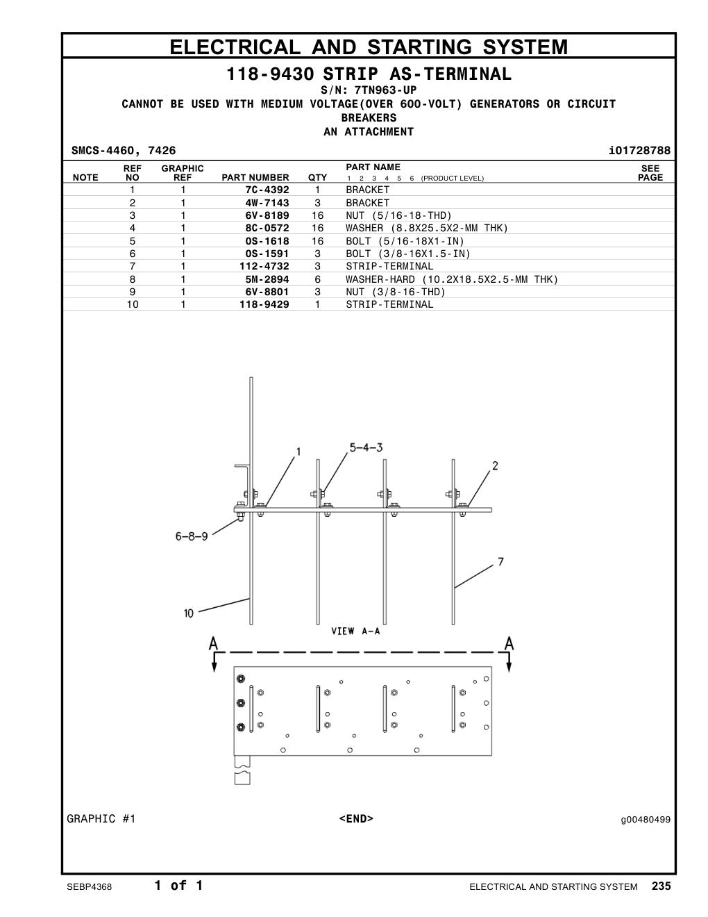 7C-4392 BRACKET · S/N 7TN963-UP CAT parts manual diagram