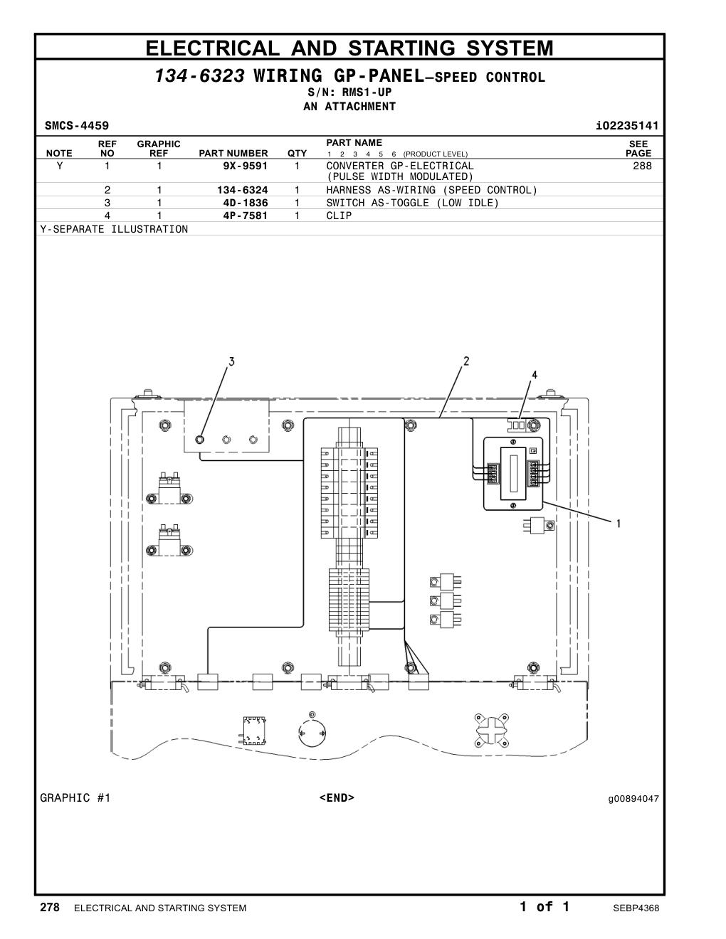 134-6324 HARNESS AS-WIRING (SPEED CONTROL) · S/N RMS1-UP CAT parts manual diagram