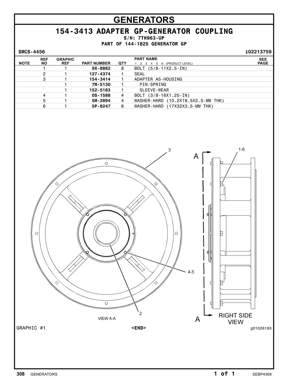 127-4374 SEAL · S/N 7TN963-UP CAT parts manual diagram