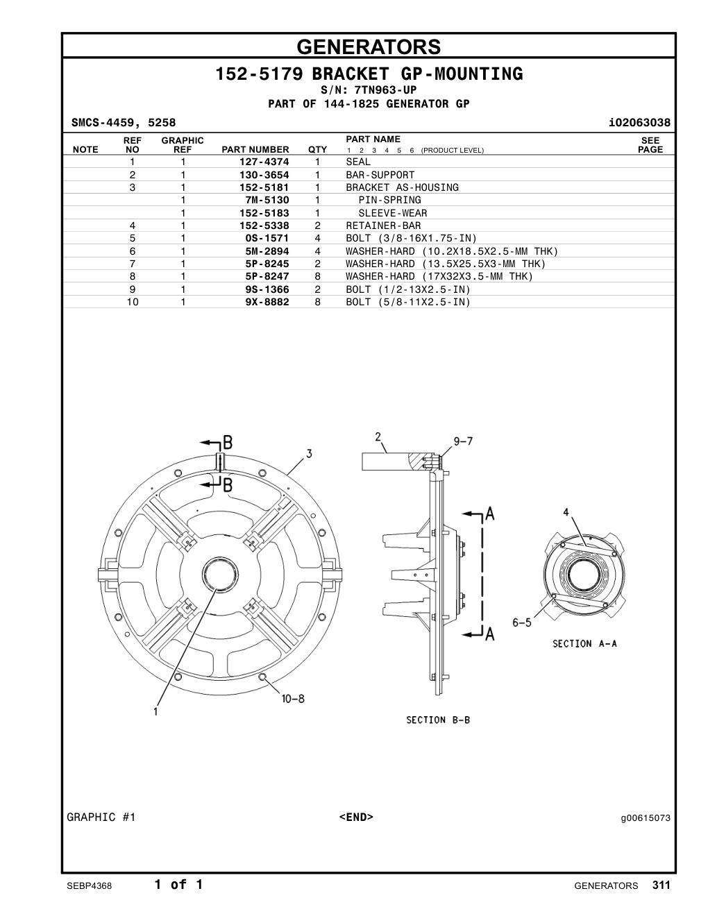 152-5181 BRACKET AS-HOUSING · S/N 7TN963-UP CAT parts manual diagram