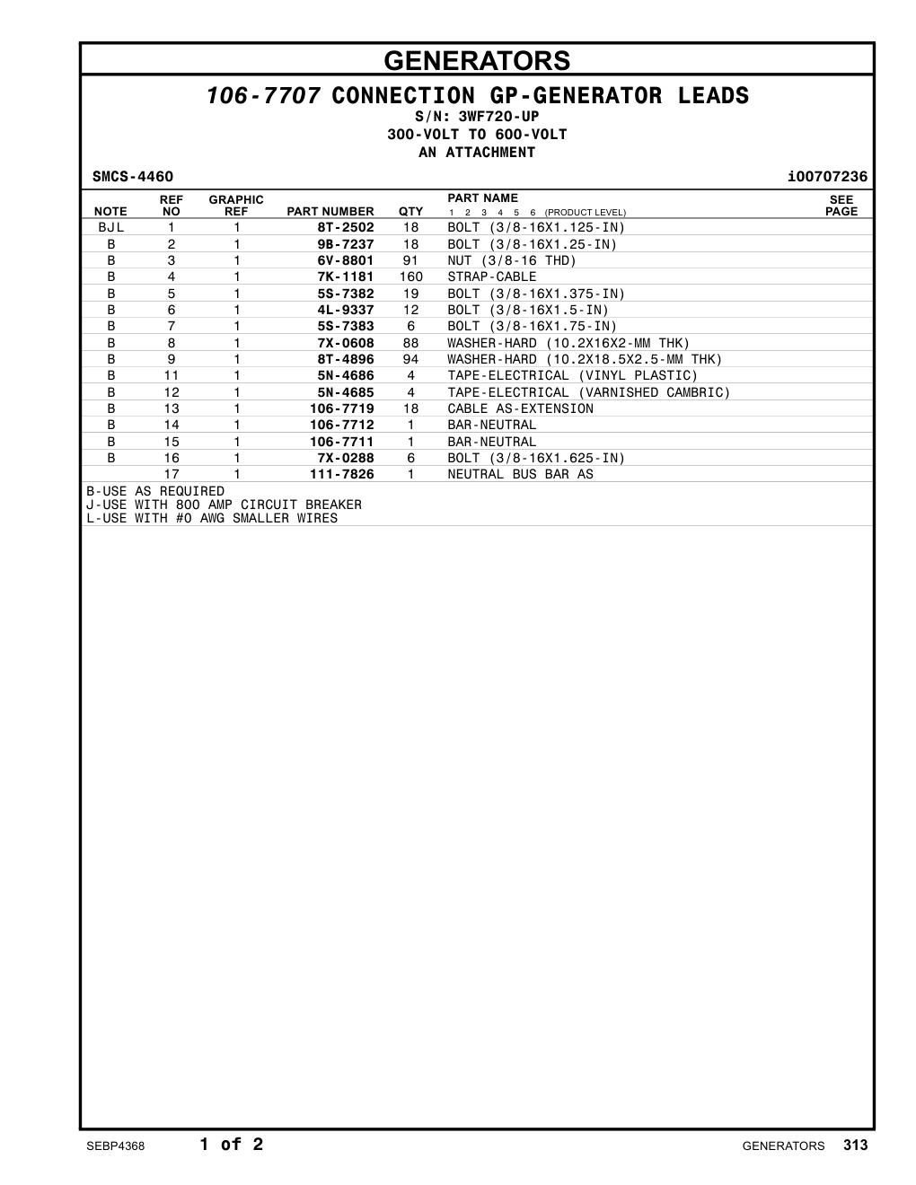 106-7719 CABLE AS-EXTENSION · S/N 3WF720-UP CAT parts manual diagram
