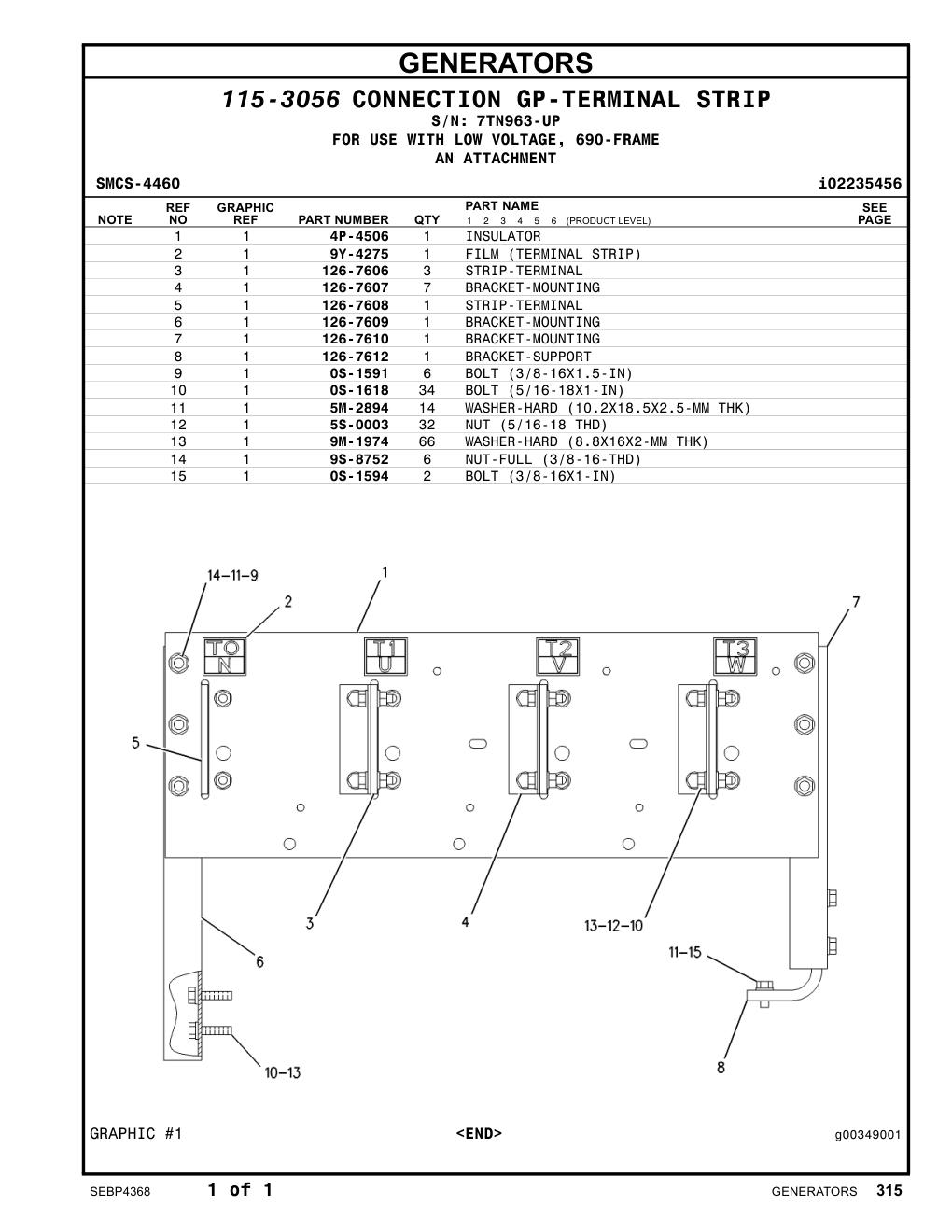 4P-4506 INSULATOR · S/N 7TN963-UP CAT parts manual diagram