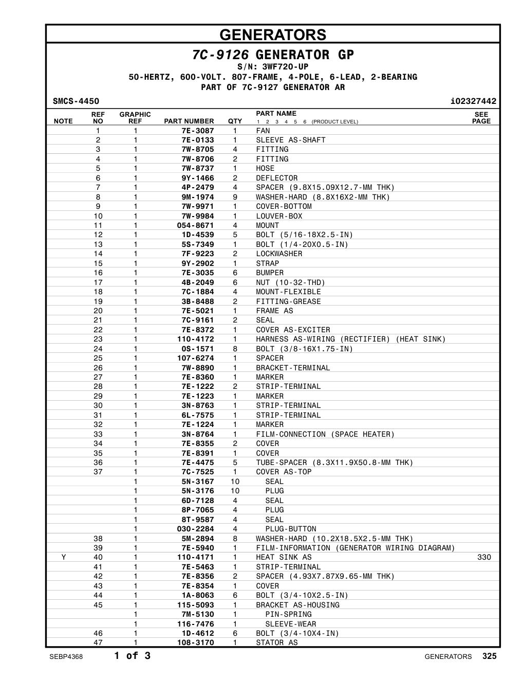 9Y-1466 DEFLECTOR · S/N 3WF720-UP CAT parts manual diagram