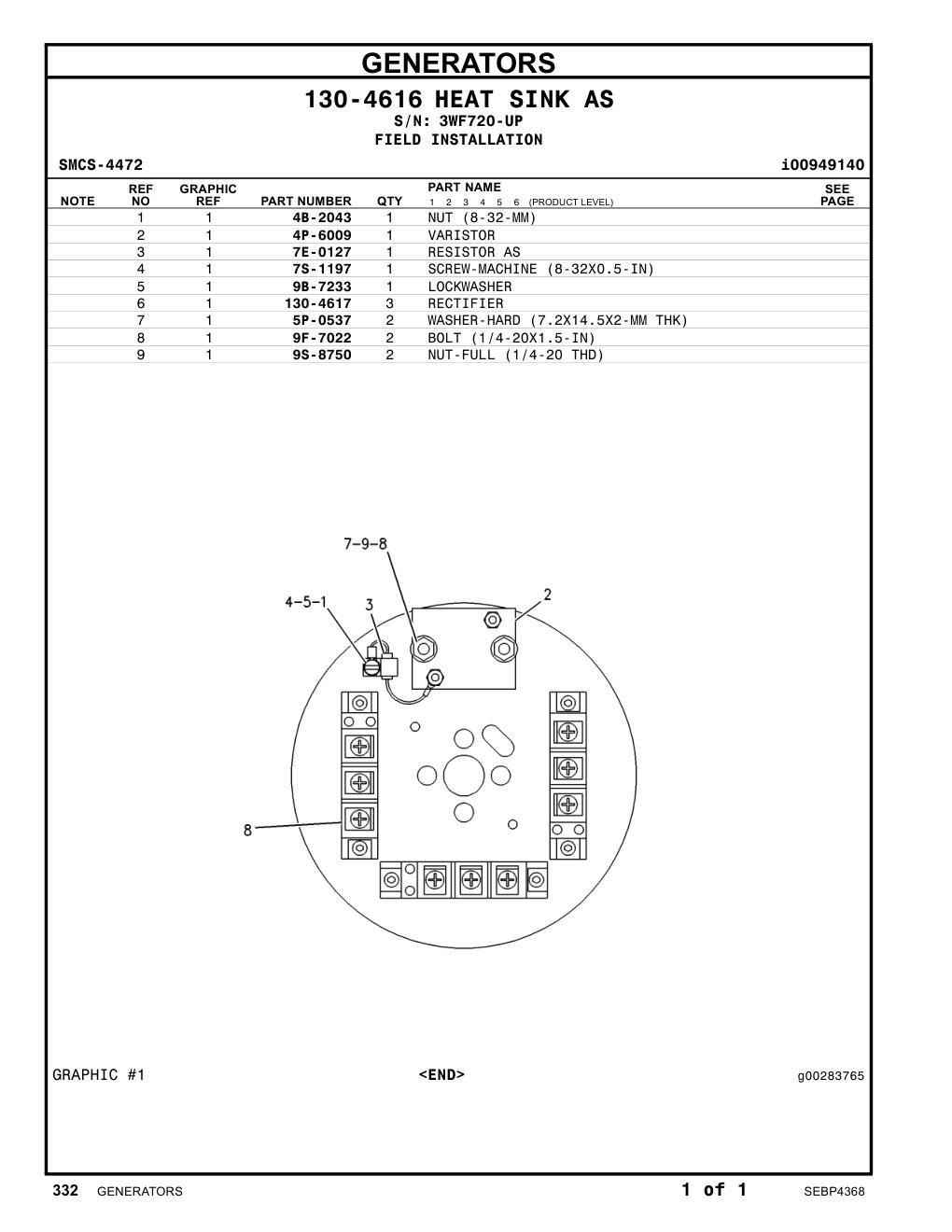 130-4617 RECTIFIER · S/N 3WF720-UP CAT parts manual diagram